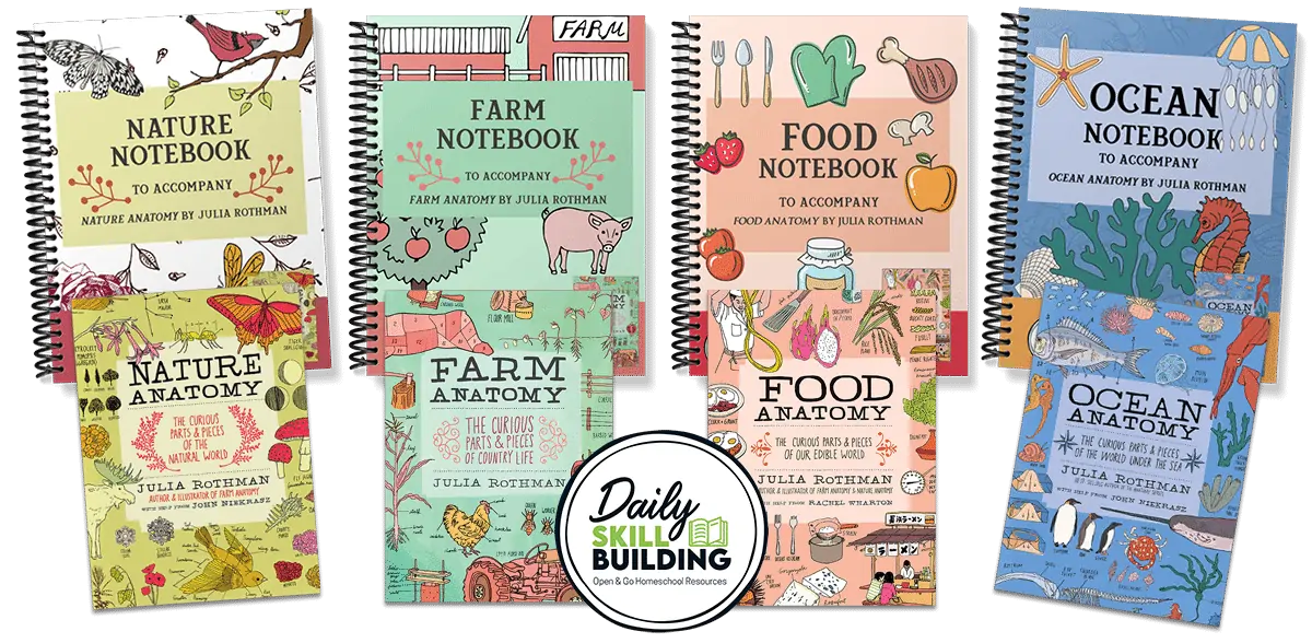 Farm Notebook and Food Notebook workbook covers with workbook companions