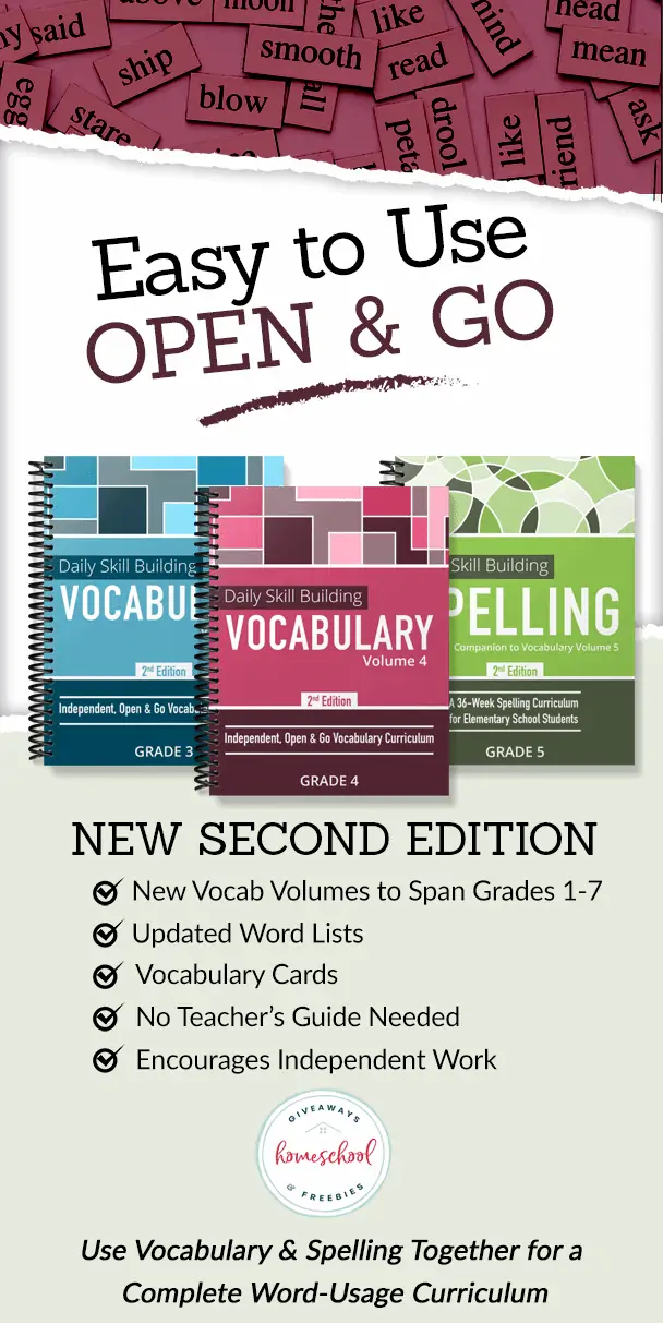 three different workbook covers for vocabulary and spelling