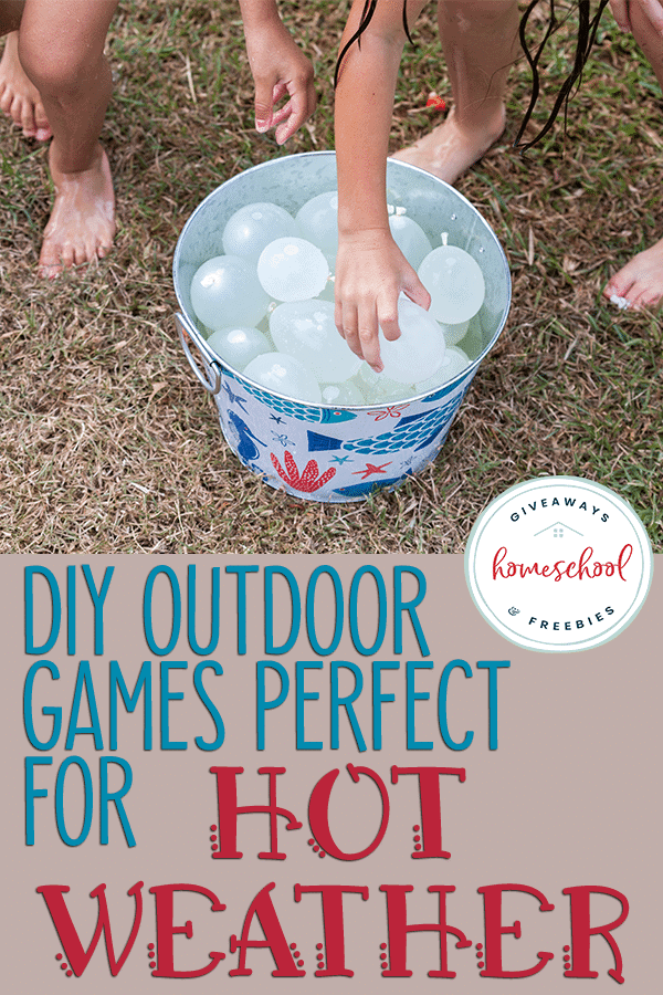 bucket of water balloons with overlay - DIY Outdoor Games Perfect for Hot Weather