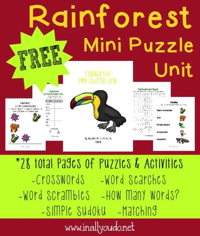 Rainforest Mini Puzzle Unit text with image examples of pages