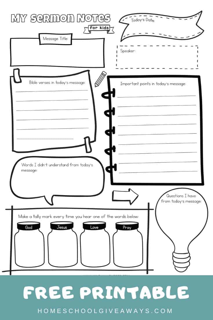 Free Printable Sermon Notes For Kids Homeschool Giveaways