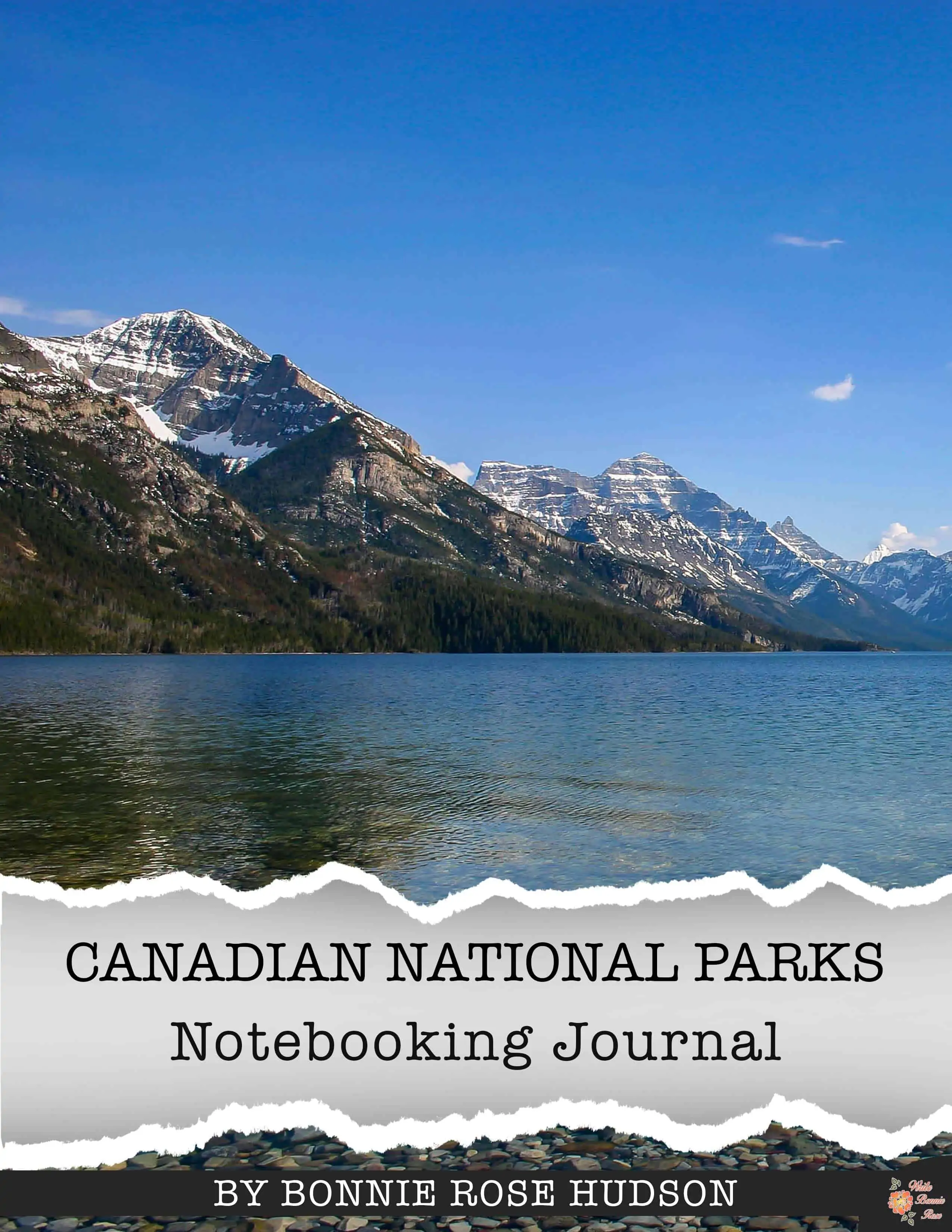 Canadian National Parks Notebooking Journal text with image of mountains and a body of water
