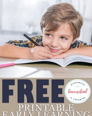 early learning writing in workbook with overlay "FREE Printable Early Learning Workbooks"