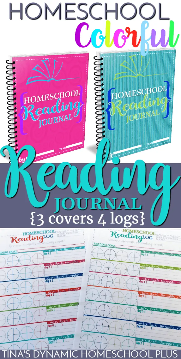 Reading Journal (3 Covers, 4 Logs) text with image examples of workbook covers and pages