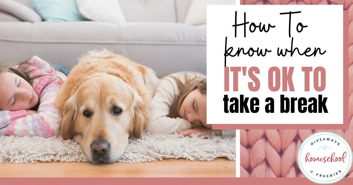 How to Know When It\'s OK to Take a Break text with image of two girls laying in bed with a dog