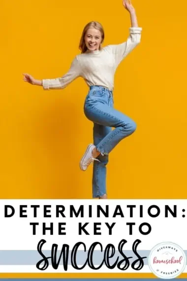 Determination: the Key to Success text with image of a person jumping up in the air