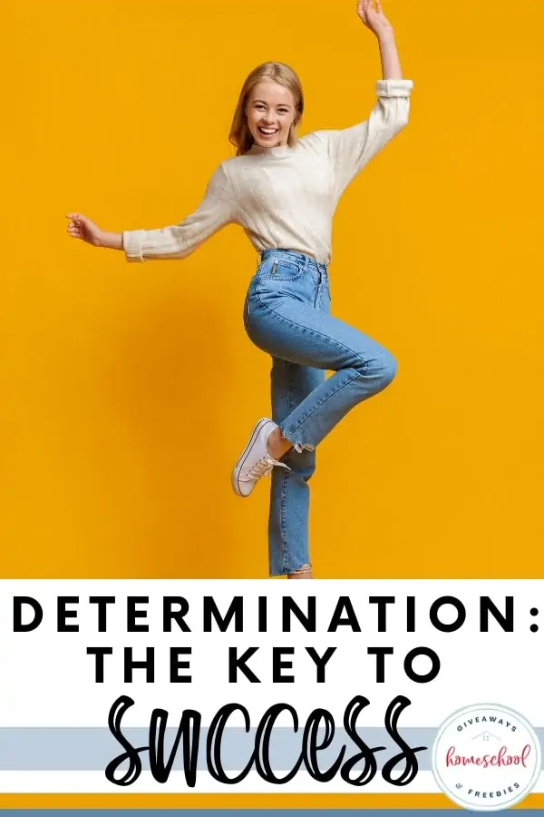 Determination: the Key to Success text with image of a person jumping up in the air