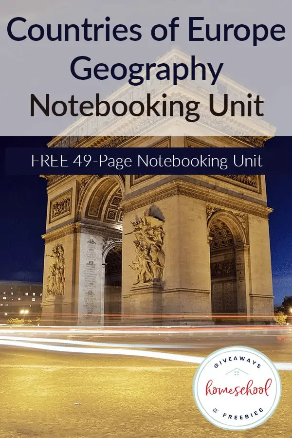 Countries of Europe Geography Notebooking Unit text with image background of a large building at night