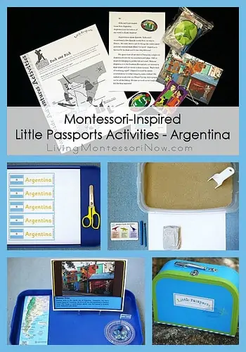 Montessori Inspired Little Passports Activities Argentina text with image collage examples of learning activities