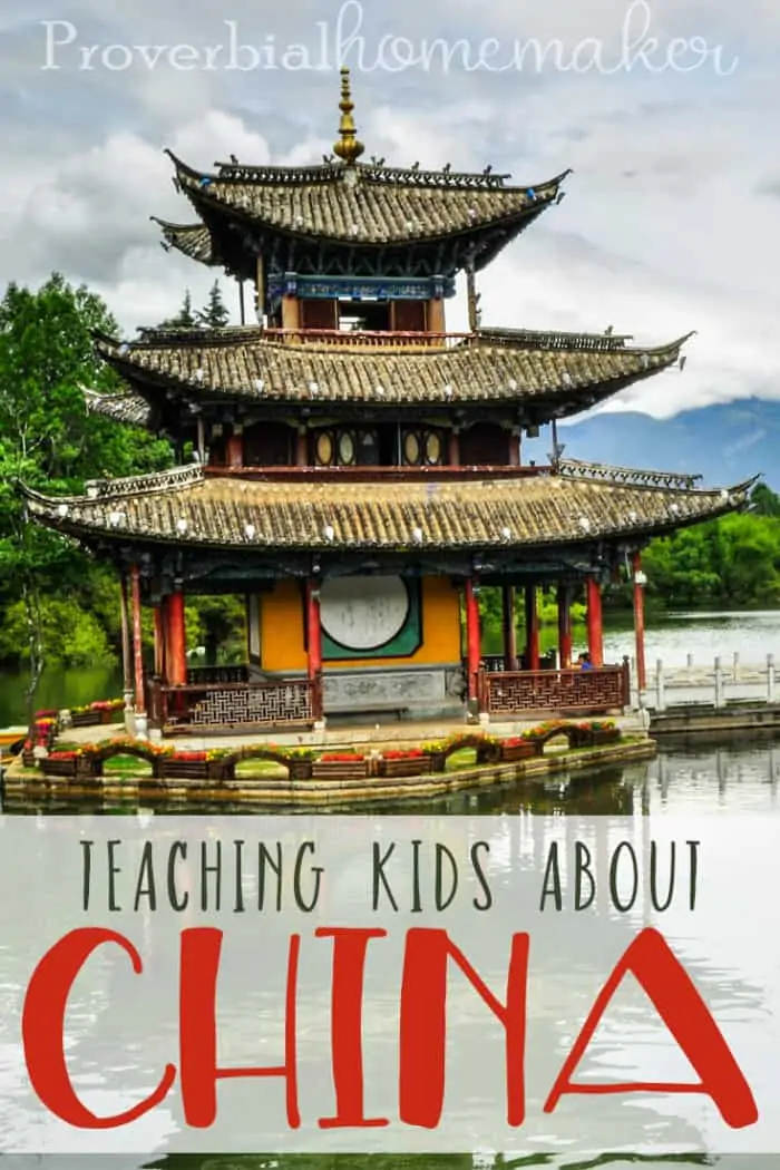 Teaching Kids About China text with image of Chinese building