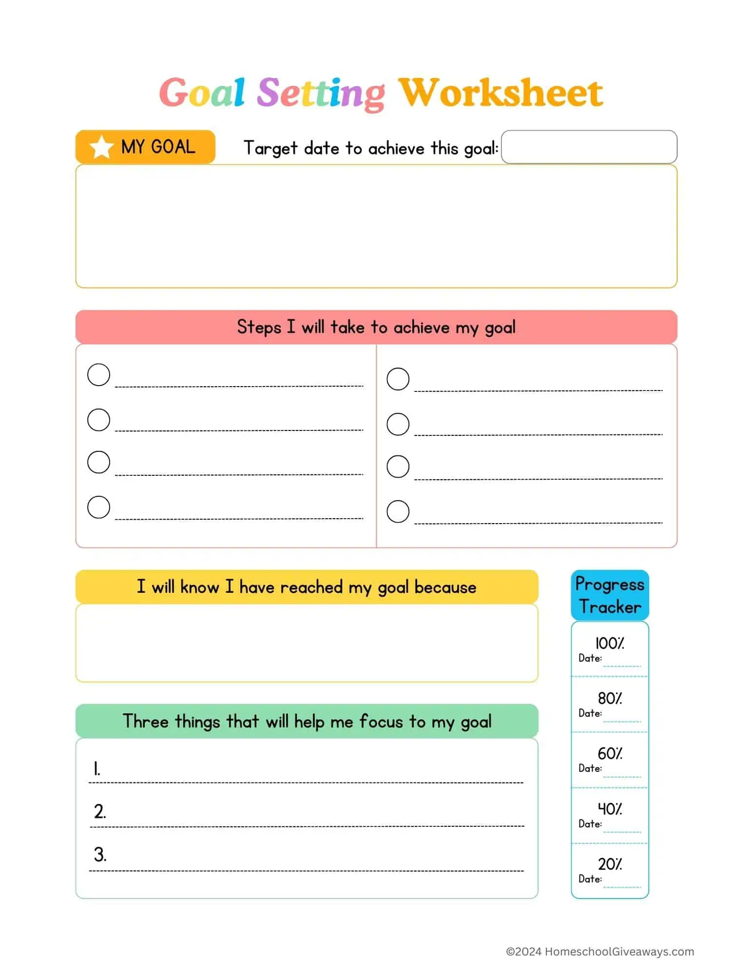 ADHD planner for Kids sample page with goal setting