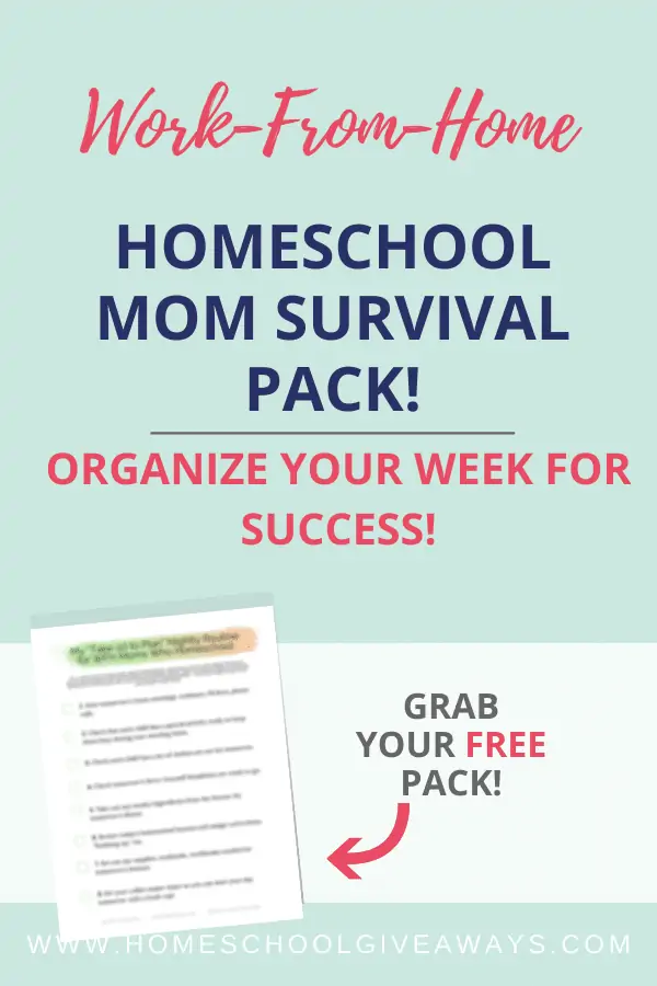 Homeschool Mom Survival Pack text overlay on a plain mint background with image of printable.