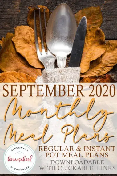 fall table setting with overlay "September 2020 Monthly Meal Plans"