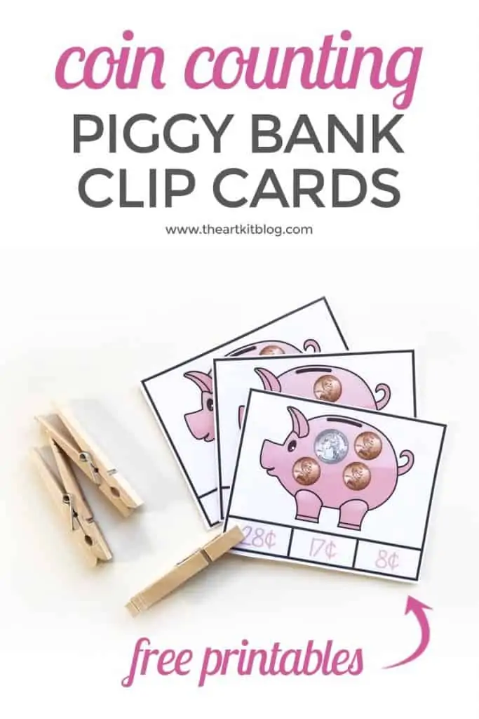 sample pages of coin counting Piggy Bank Clip Cards