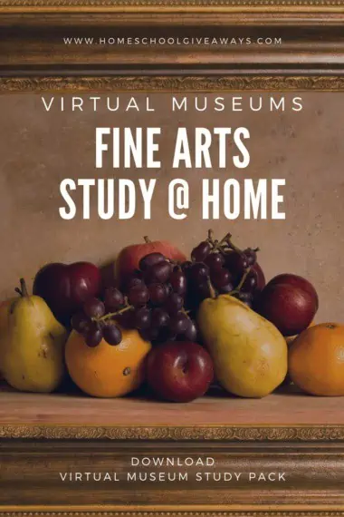 Virtual Museums Fine Arts Study @ Home text with background image of painted fruits