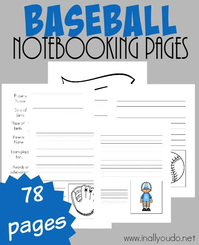 sample pages of Baseball Notebooking set