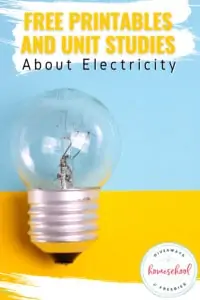 light bulb on blue and yellow with overlay - Free printables and unit studies about electricity
