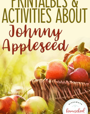 apples in a woven basked with overlay - Printables & Activities about Johnny Appleseed