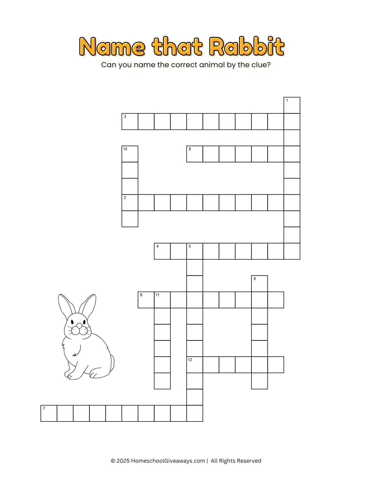 Rabbit Crossword with 12 different rabbit breeds 