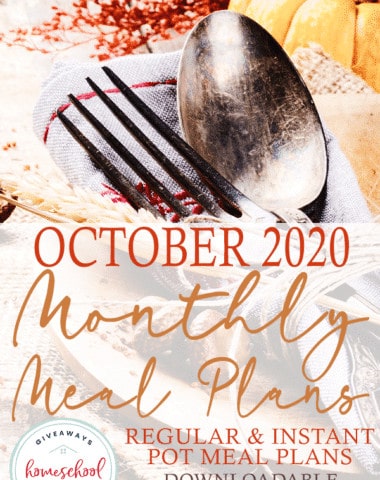 fall table setting with overlay - TWO October 2020 Monthly Meal Plans {Downloadable with Clickable Links}