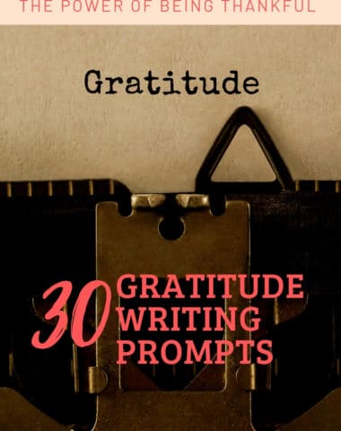 image of antique typewriter with the word 'gratitude', with text overlay. 30 Gratitude Writing Prompts. The Power of Being Thankful from www.Homeschoolgivaways.com