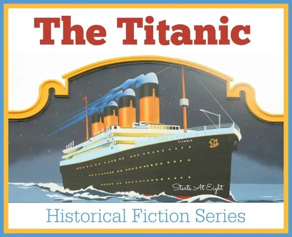 The Titanic Historical Fiction Series text with illustrated image of the Titanic boat