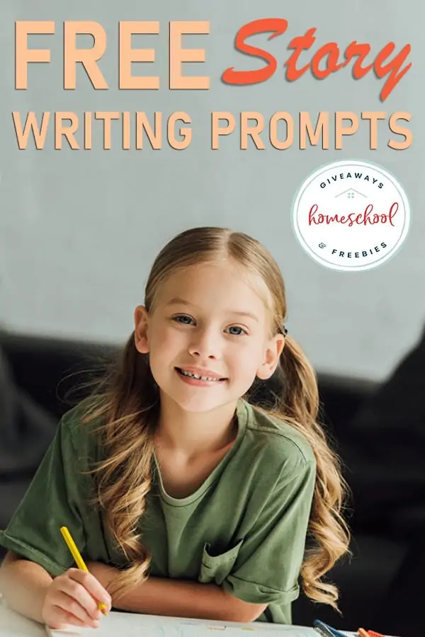 young girl writing with overlay - FREE Story Writing Prompts