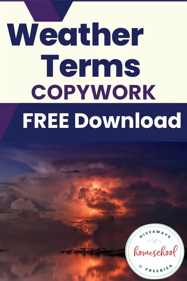 Weather Terms Copywork Free Download text with image background of a colorful dark sky