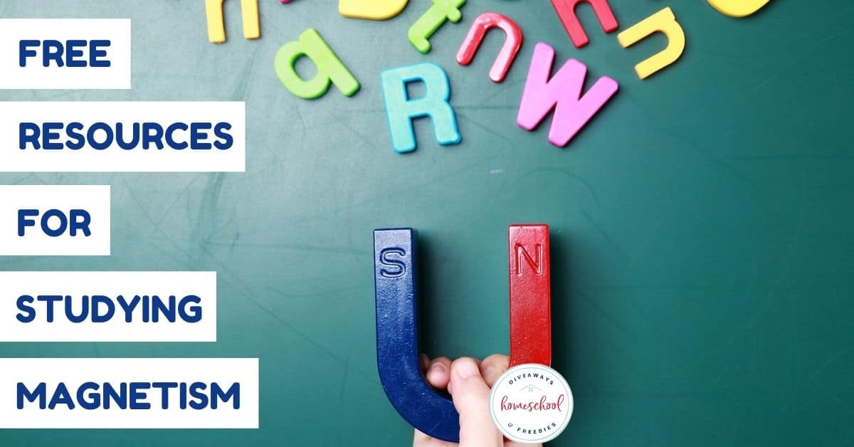 Free Resources for Studying Magnetism text with image example of a magnetic being used to draw in multiple alphabet magnets