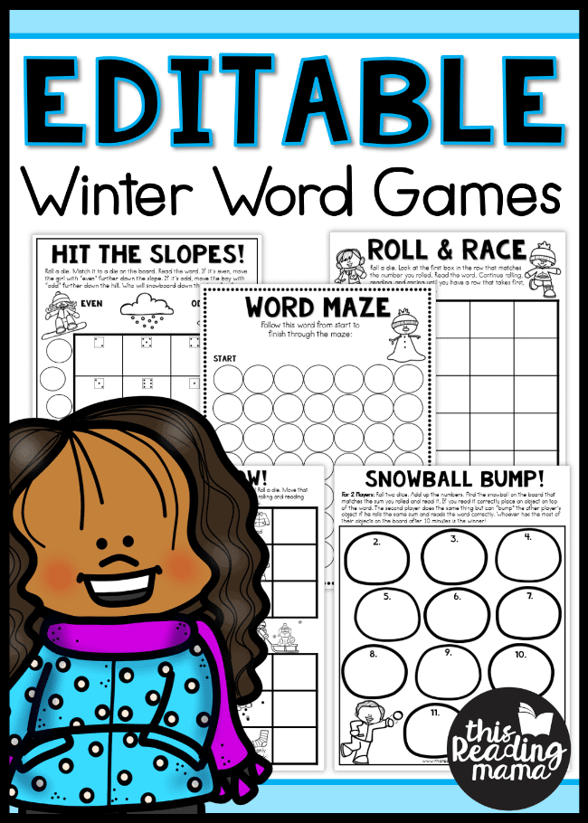 sample pages of Editable Winter Word Games