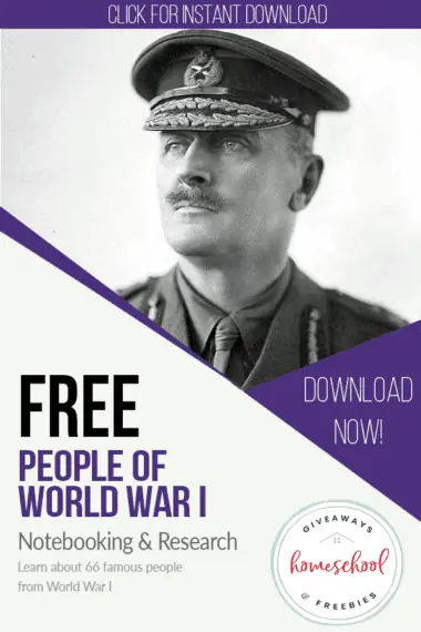 FREE People of World War 1 Notebooking & Research text with black and white image background of a man
