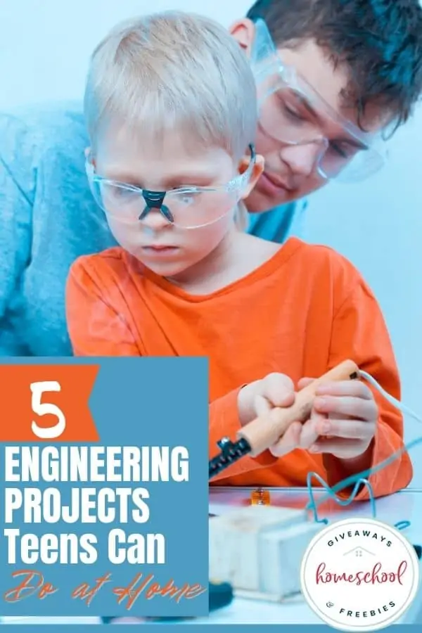 5 Engineering Projects Teens Can Do at Home text and image of a boy doing an experiment