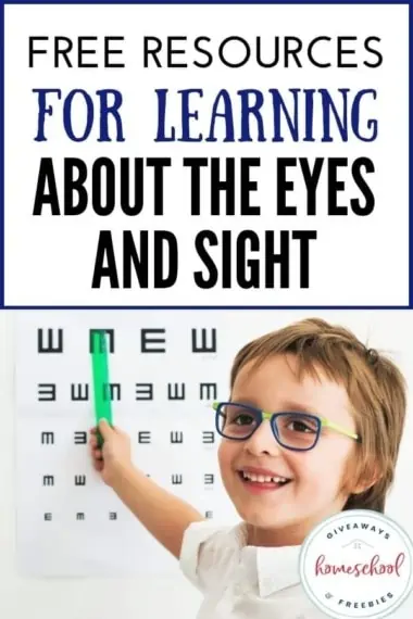 FREE Resources for Learning About the Eyes and Sight text with image of a boy wearing glasses