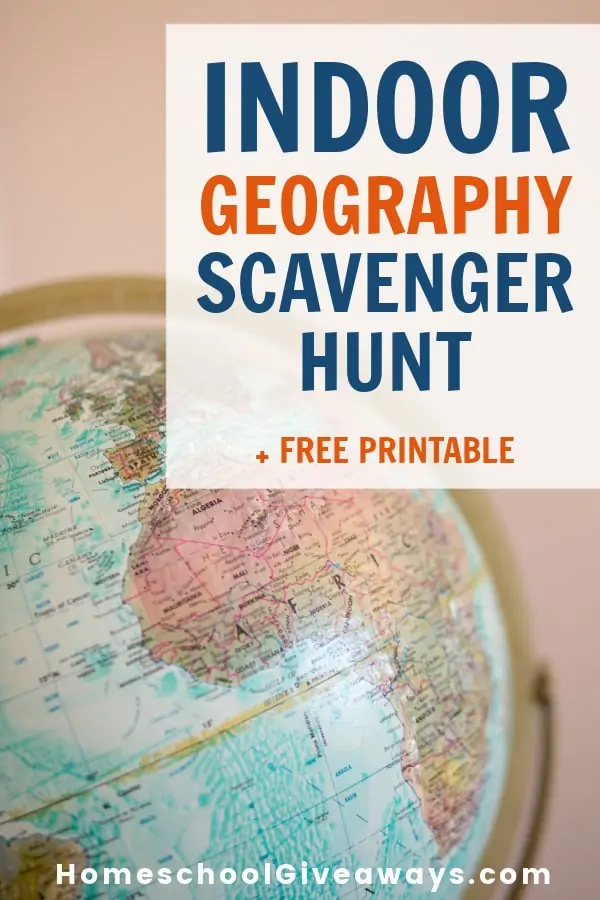 Indoor Geography Scavenger Hunt text with image of a globe