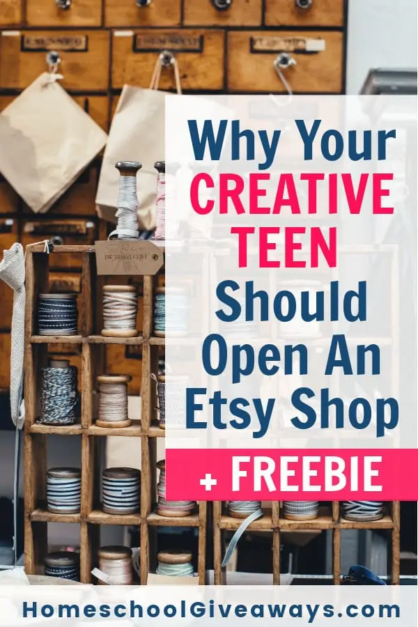 Why your Creative Teen Should Open an Etsy Shop text with image background of yarn on shelves