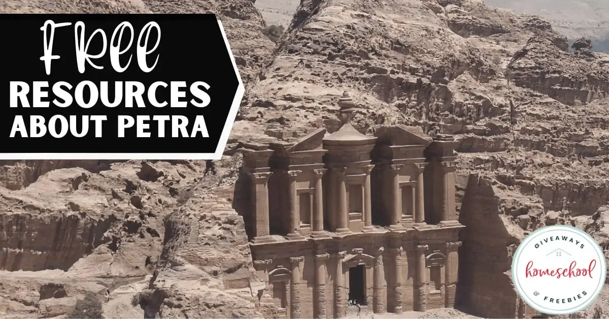 Free Resources About Petra text and background image of a national monument