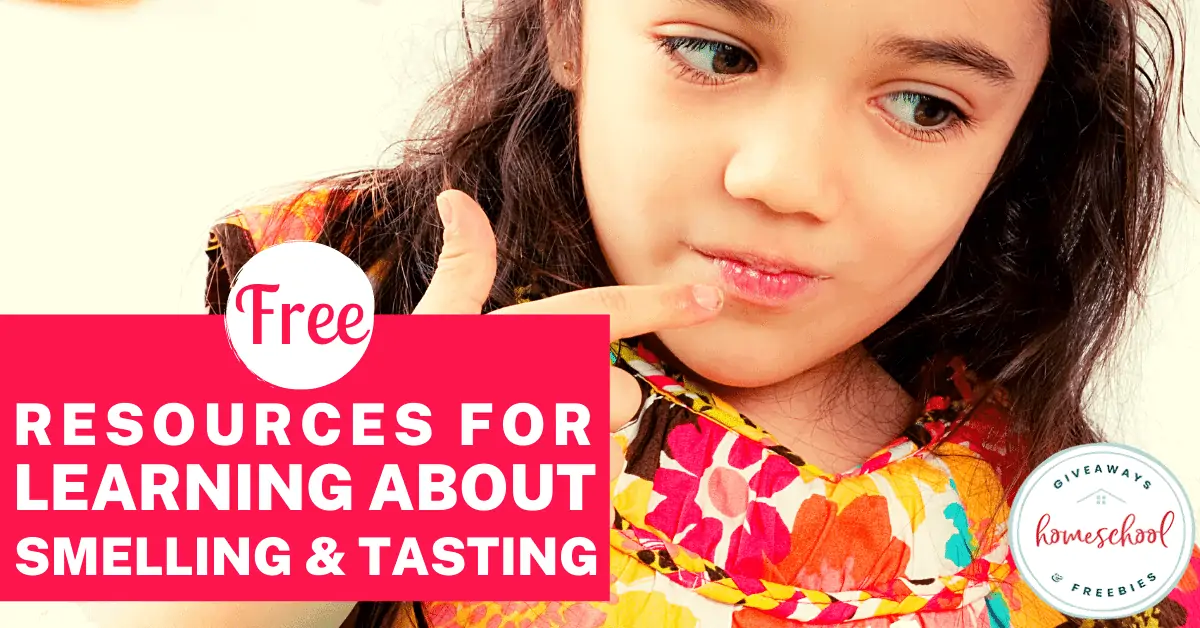 FREE Resources for Learning About Smelling and Tasting text with image of a little girl trying something from her finger