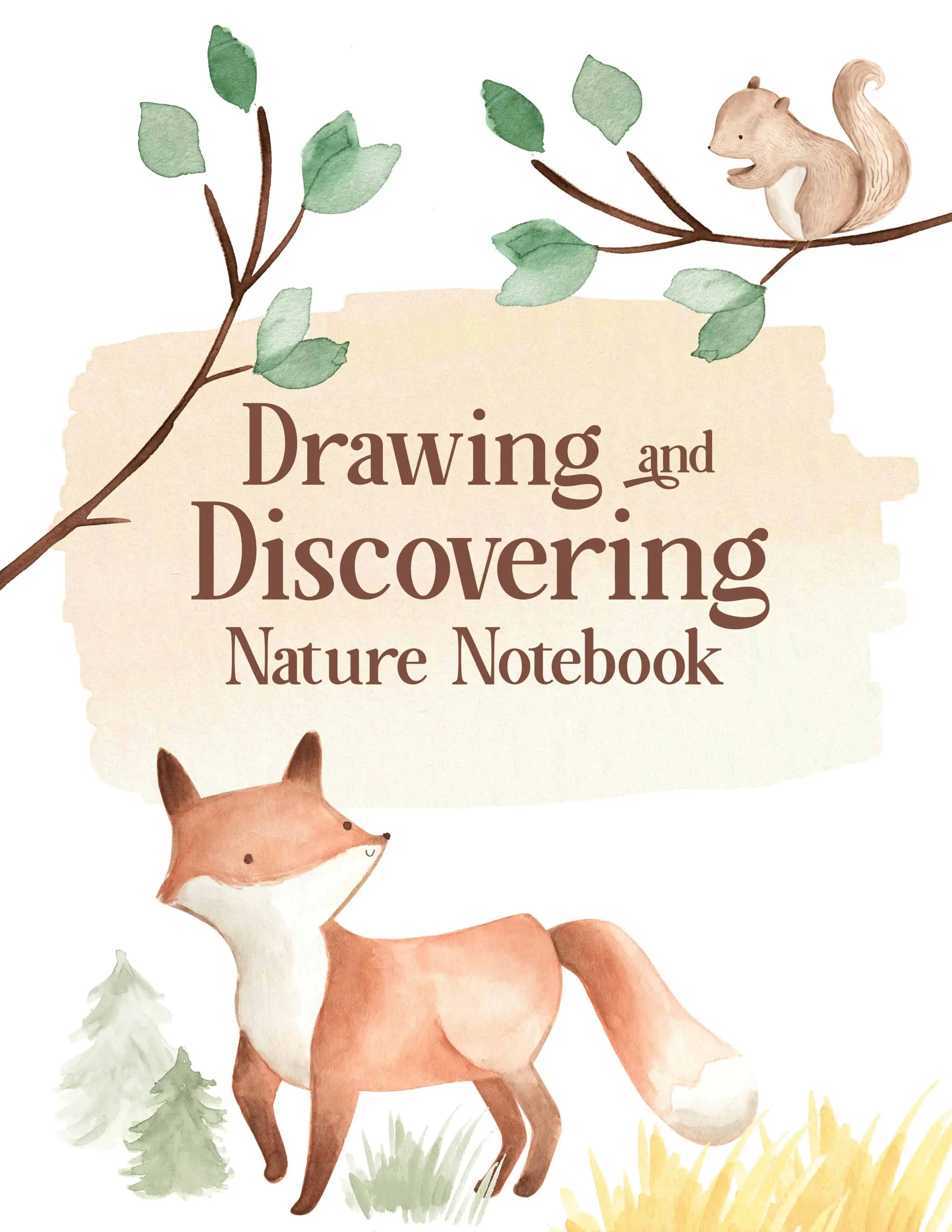 picture of a animated fox and text Drawing and Discovering Nature Notebook