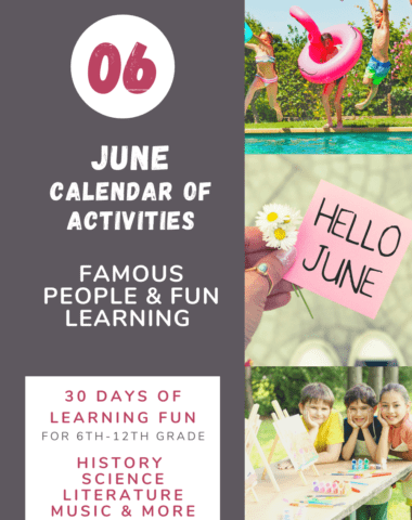 June Calendar of Famous People & Fun Activitites at www.homeschoolgiveaways.com