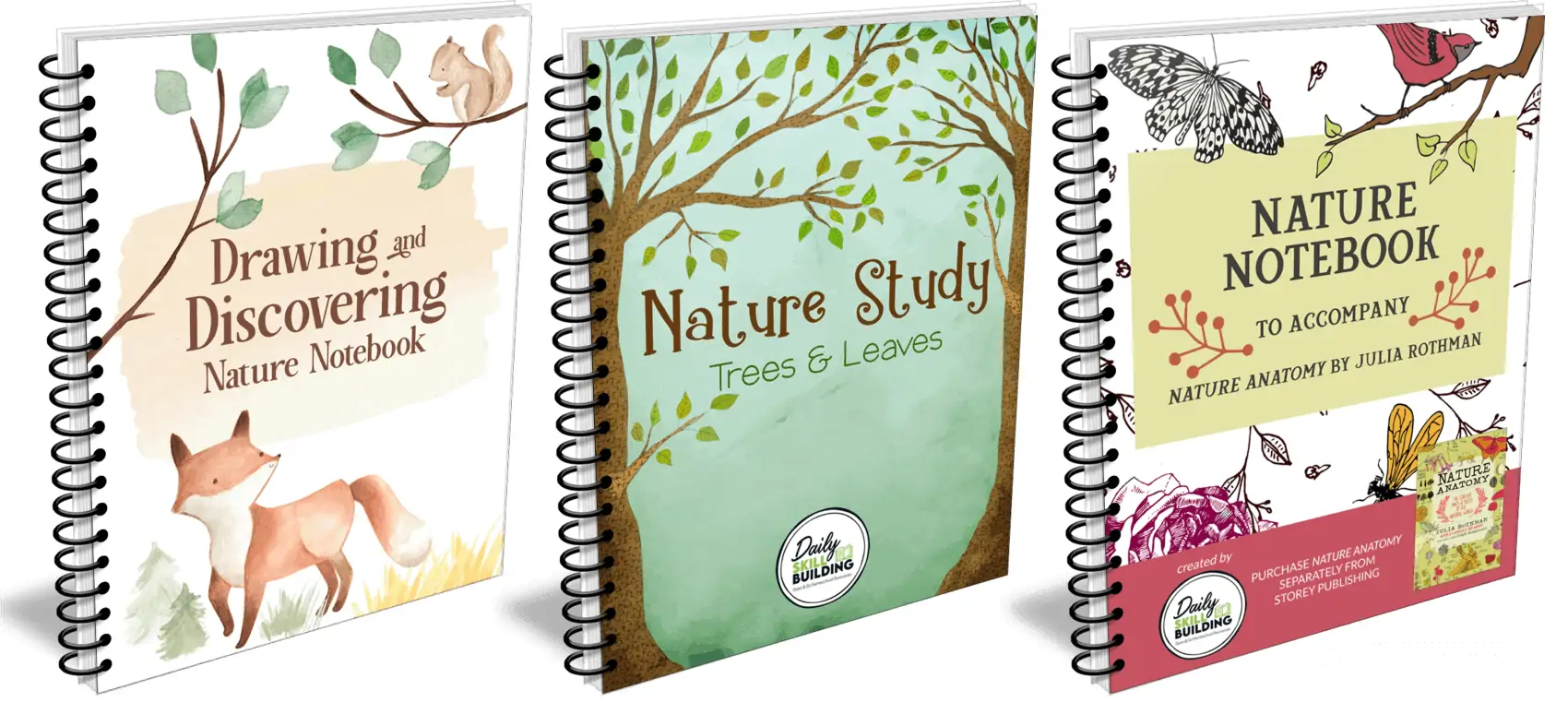 three different kinds of workbook covers shown as an example with a white background
