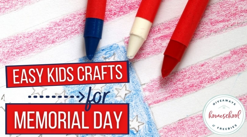 Easy Kids Crafts for Memorial Day text with image of patriotic coloring page.