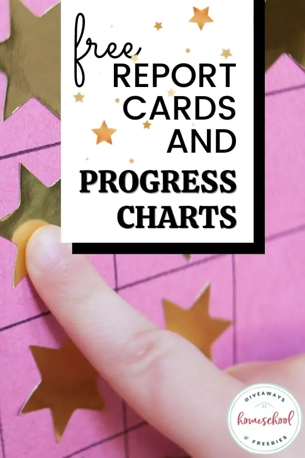 Free Report Card and Progress Charts text and image of pink chart with finger pointing at golden star stickers