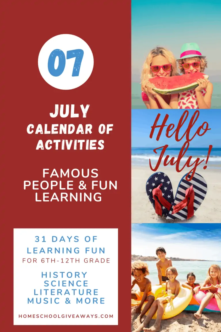 Hello July calendar of famous people at www.captivatingcompass.com