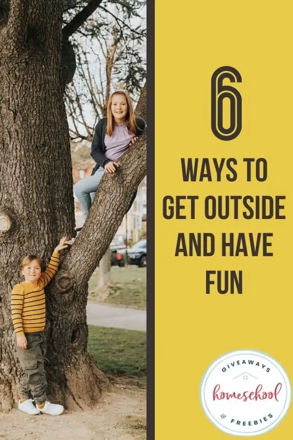 two kids playing by a tree and climbing in it with text on a yellow background