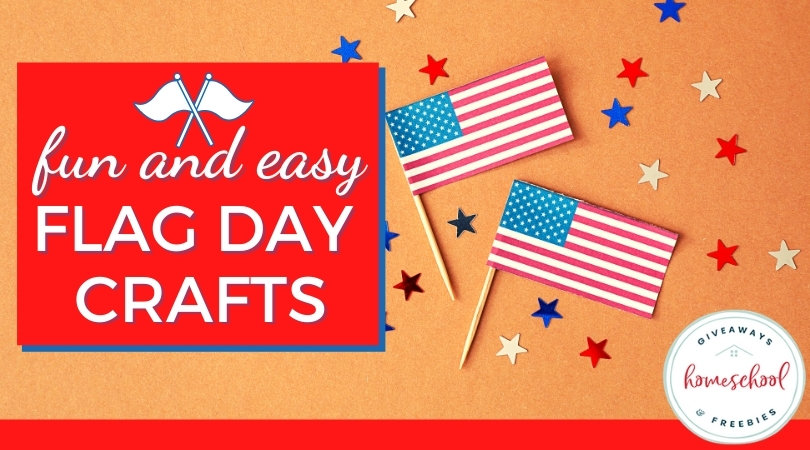 small flags and red and blue stars with text overlay