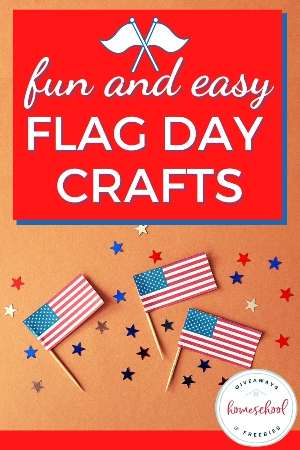 small flags and red and blue stars with text overlay