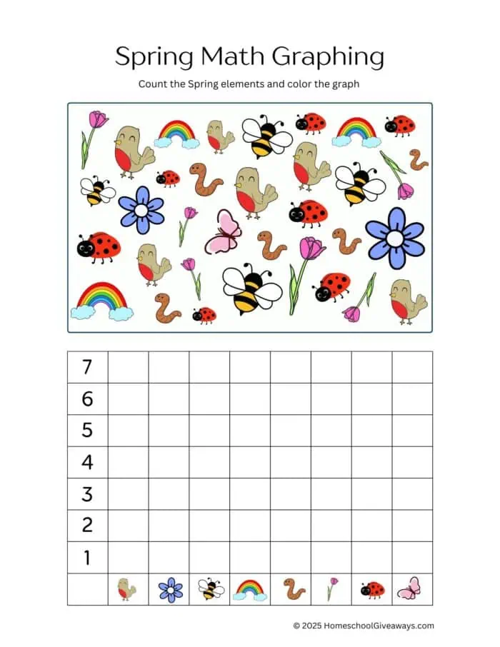 spring graphing worksheet with bugs, flowers and more