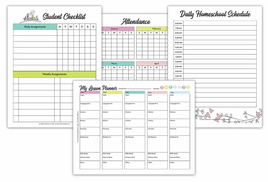 different types of homeschool planning pages