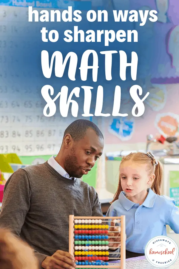 a man and a child using an abacus plus text hands on ways to sharpen math skills