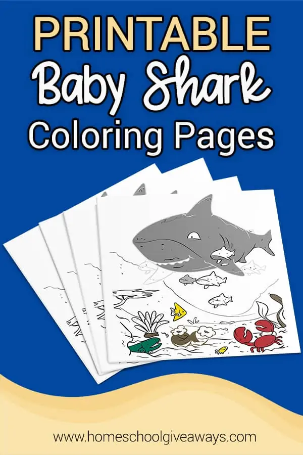 Baby Shark Coloring Pages with a blue background